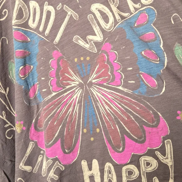 NATURAL LIFE Brown Tee  DON'T WORRY LIVE HAPPY - Picture 2 of 4